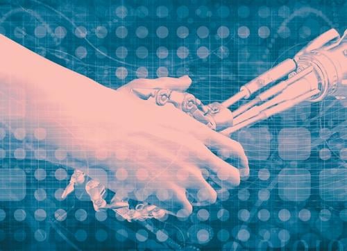 Human hand and robot hand shaking hands