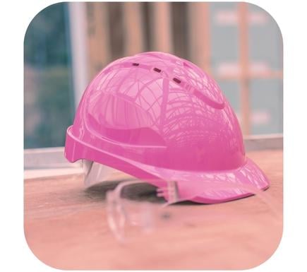 Construction for Business - pink safety hat and glasses