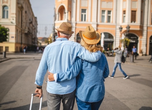 Elderly couple travelling overseas