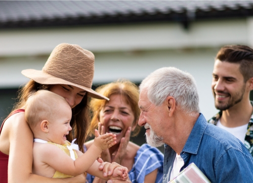 Grandparents, granddaughter and children